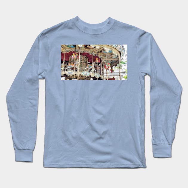 Paris Montmartre Carousel with Sacre-Coeur in the Background Long Sleeve T-Shirt by BlackBeret